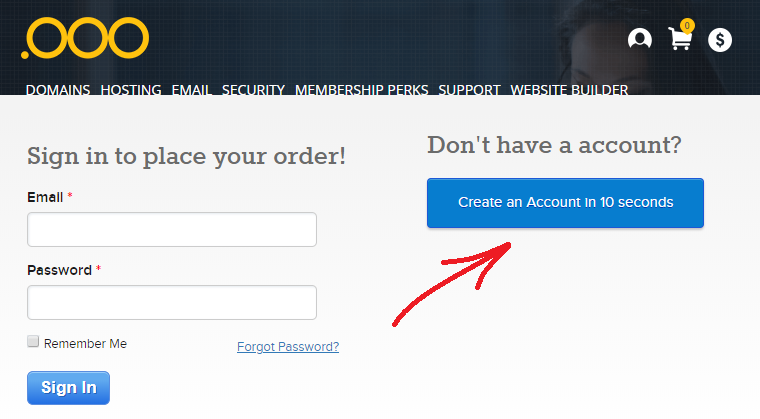Aanmeldpagina van de registrar