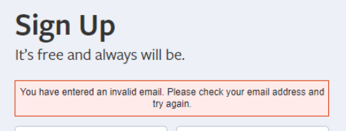 Facebook-melding: You have entered an invalid email